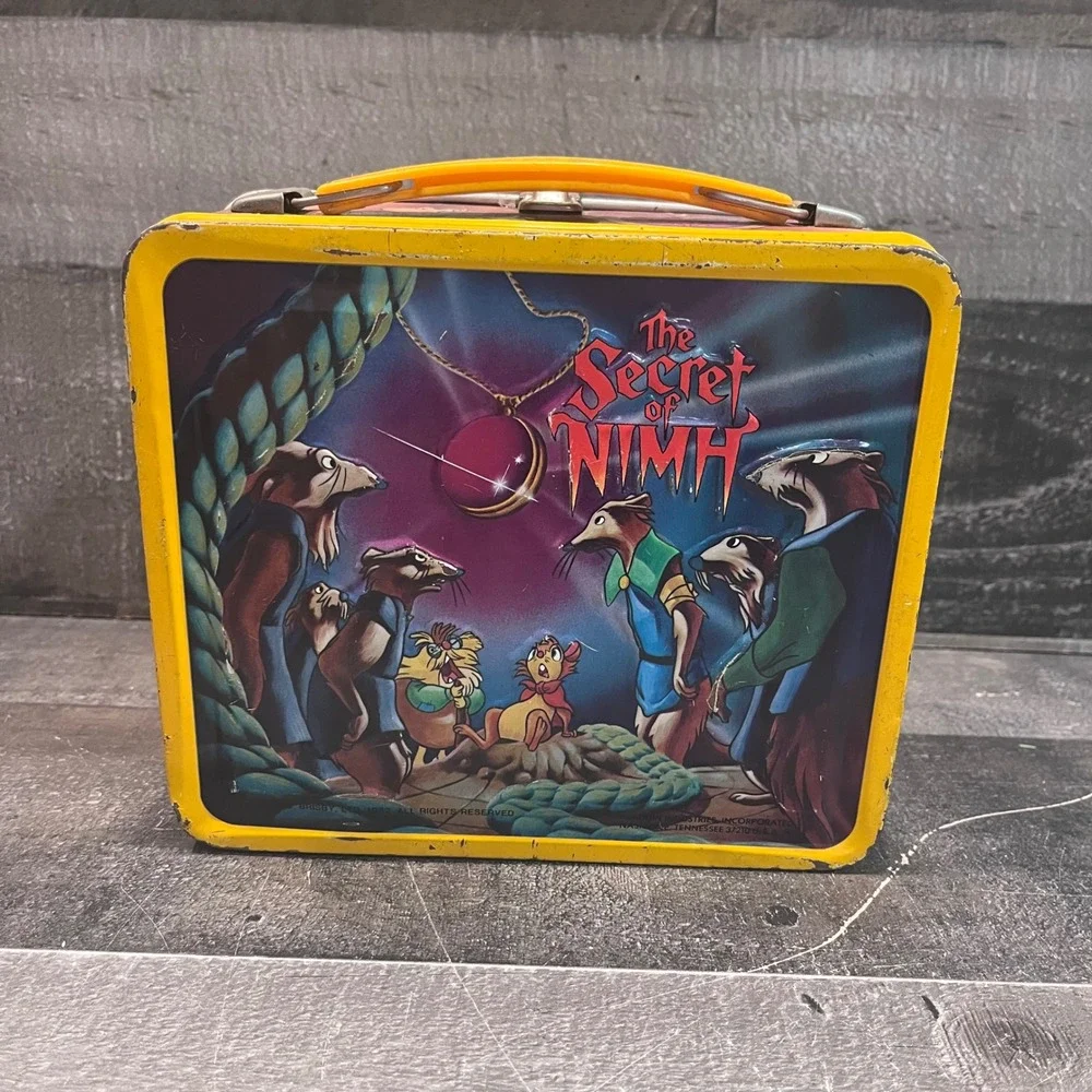 Vintage 1982 The Secret of NIMH Metal Lunch Box Aladdin Industries Yellow Trim